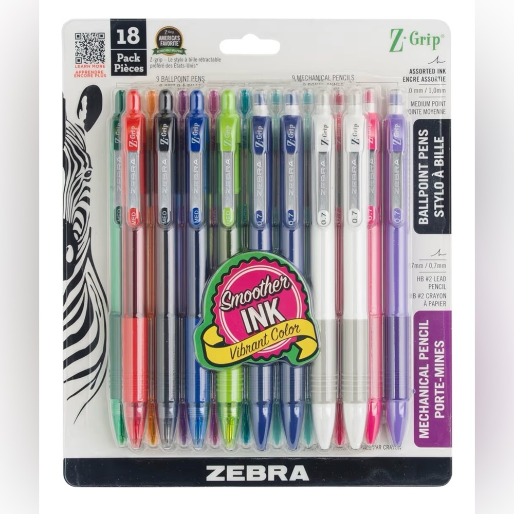 Zebra pen Z-Grip writing set of 18 pens NWT